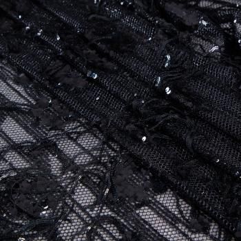 Сетка с вышивкой и пайетками 055-20761 черный