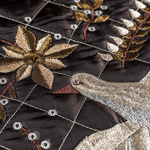 Ткань курточная с вышивкой К20-323 темный шоколад