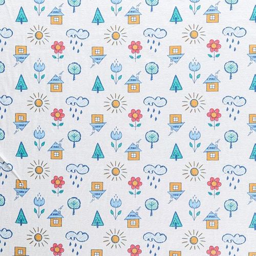 Трикотаж 056-09781 молочный принтованный