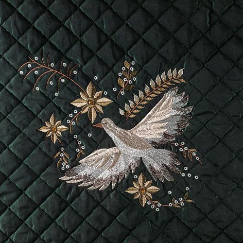 Ткань курточная с вышивкой К20-321 темно-зеленый