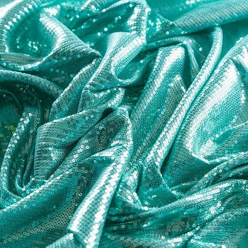 Пайетки на трикотаже 055-08983 мятно-бирюзовый однотонный
