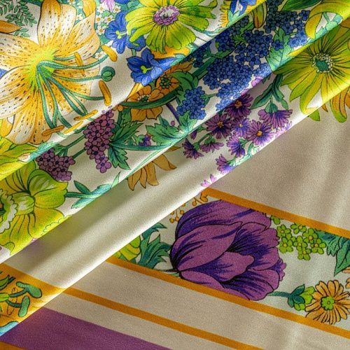 Шелк натуральный К2-0027 молочный принтованный