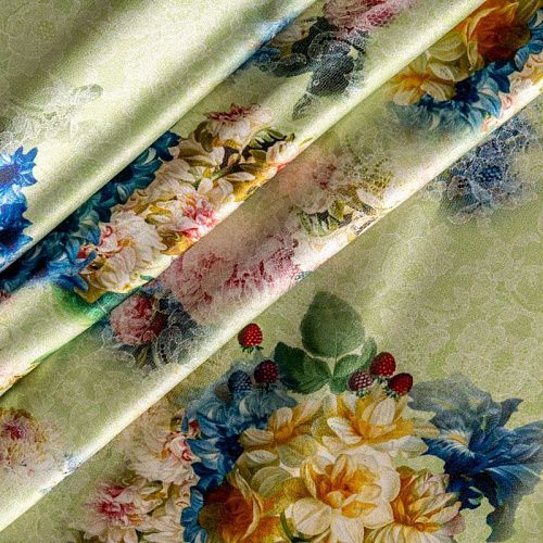 Шелк натуральный К06-0059 светло-салатовый принтованный