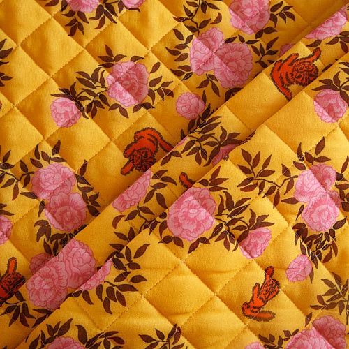 Ткань курточная 2-х сторонняя 033-14803 шафрановый принтованный