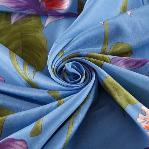 Шелк-батист 064-12377 пыльно-голубой принтованный