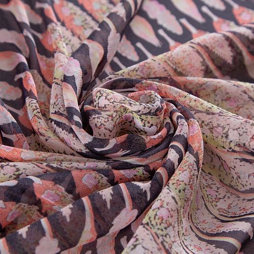 Шифон шелковый 027-20195 черный мультиколор