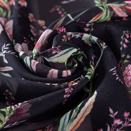 Креп-шифон шелковый 027-19926 черный принтованный