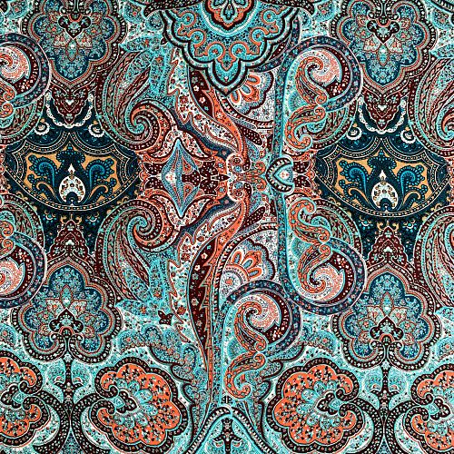 Шелк натуральный К32-242 бирюзово-коричневый принтованный