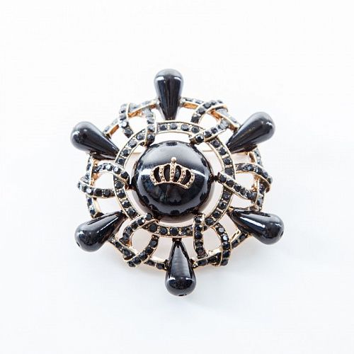 Брошь декоративная d60 мм стразы ACS0479 золотой/черный