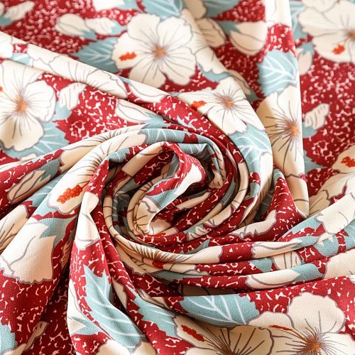 Креп 026-08407 вишневый принтованный