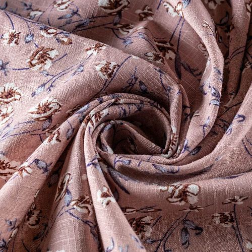 Лен натуральный К33-490 старо-розовый принтованный