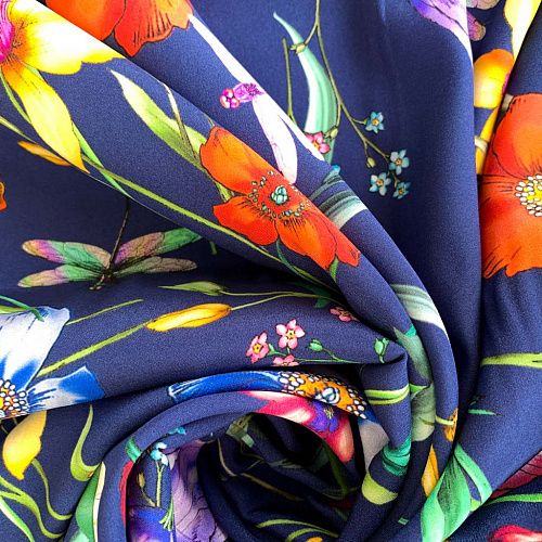 Шелк натуральный К32-155 темно-синий принтованный