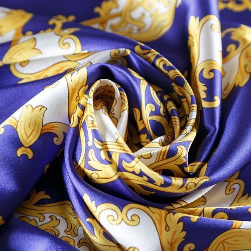 Платок шелковый 67х67 см 510753 фиолетово-синий принтованный
