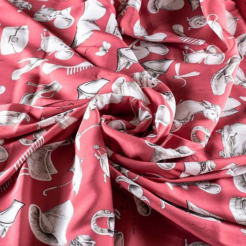 Шелк натуральный К15-301 кораллово-розовый принтованный