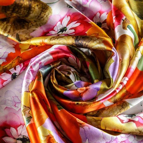 Шелк натуральный К2-786 белый принтованный