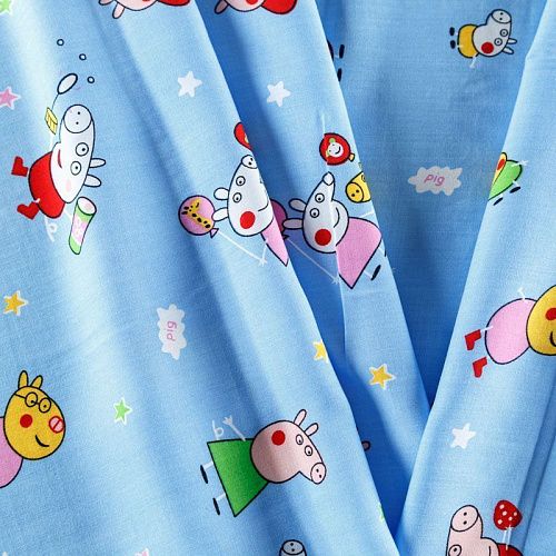 Штапель 069-08270 небесно-голубой принтованный