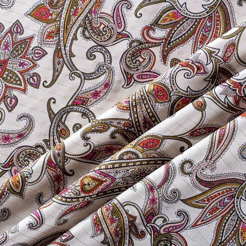 Вискоза с люрексом 009-00900 молочный принтованный