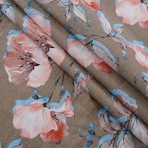 Лен-вискоза 035-13865 песочно-бежевый принтованный