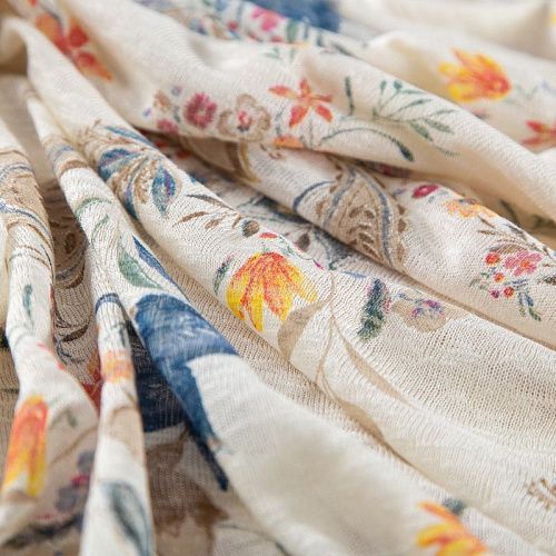 Трикотаж льняной 056-20088 экрю принтованный