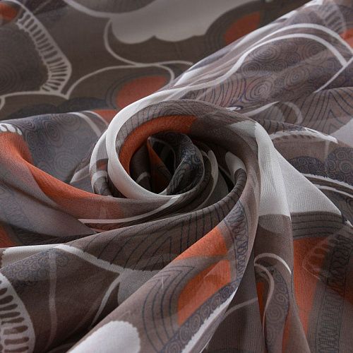 Шифон шелковый 068-11815 древесный дым принтованный