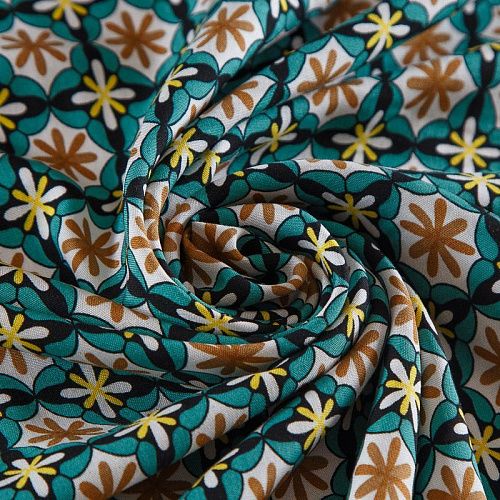 Штапель 069-17532 бирюзово-зеленый принтованный