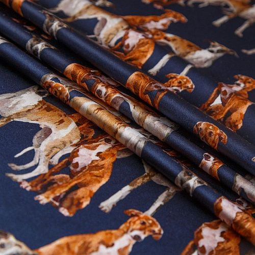 Шелк натуральный 064-14725 темно-синий принтованный