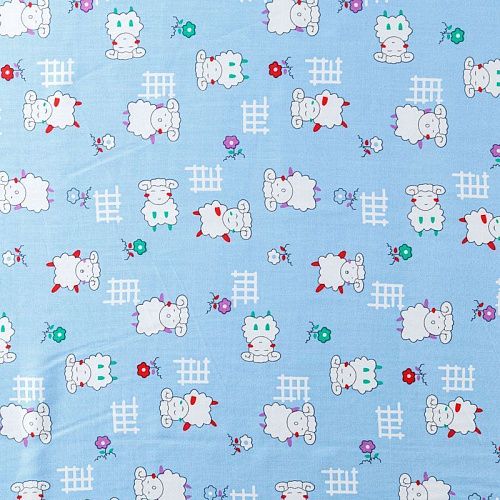 Штапель 069-08256 голубой принтованный