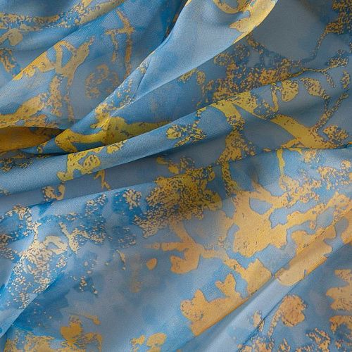 Шифон 068-17383 голубой принтованный