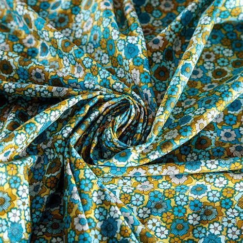 Хлопок 063-02032 желто-голубой принтованный