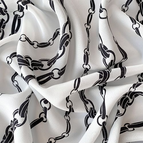 Крепдешин натуральный К32-322 белый принтованный