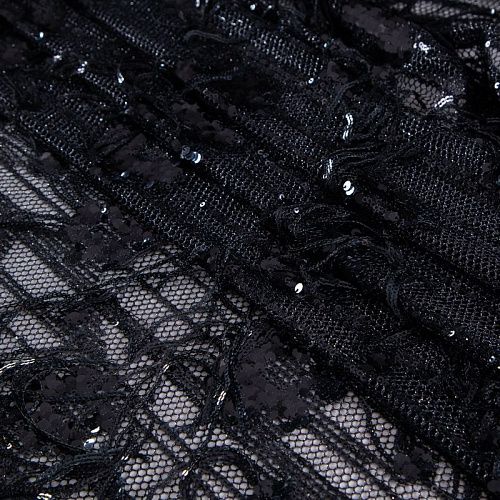 Сетка с вышивкой и пайетками 055-20761 черный