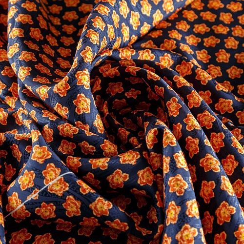 Шелк натуральный К18-055 темно-синий принтованный