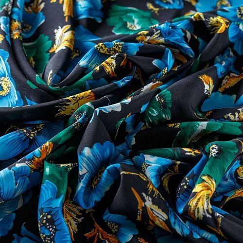 Креп 026-08356 черный принтованный