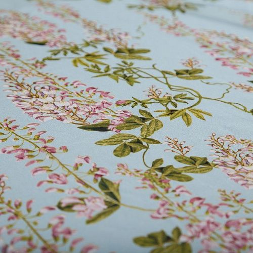 Шифон шелковый 068-19105 разбеленный голубой принтованный