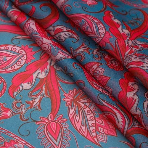 Шифон 068-17388 пыльно-бирюзовый принтованный