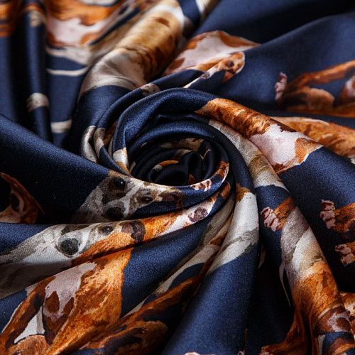 Шелк натуральный 064-14725 темно-синий принтованный