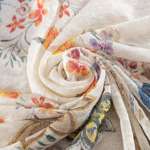 Трикотаж льняной 056-20088 экрю принтованный