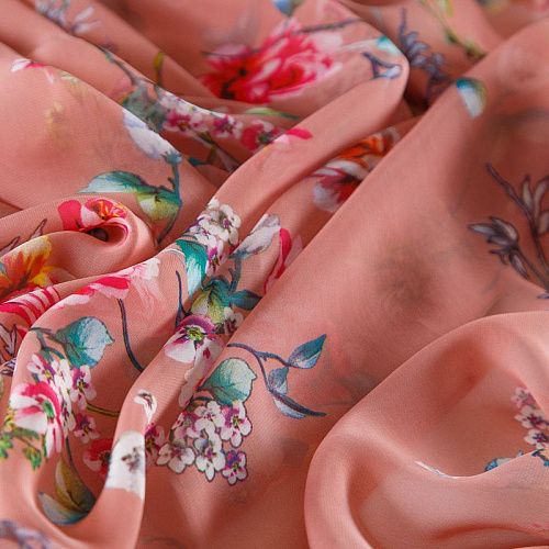 Шифон 068-17426 разбеленный коралловый принтованный