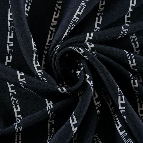 Крепдешин натуральный 028-11941 черный принтованный