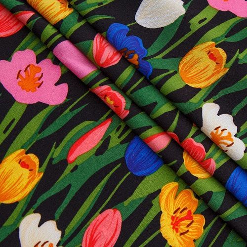 Креп-шифон стрейч 027-13093 черный принтованный