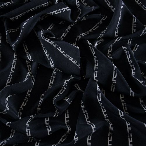 Крепдешин натуральный 028-11941 черный принтованный