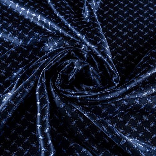 Шелк натуральный К36-244 темно-синий принтованный