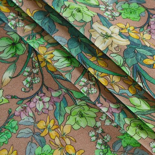 Креп 026-12367 бежевый принтованный