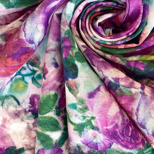 Лен натуральный К36-081 молочно-розовый принтованный