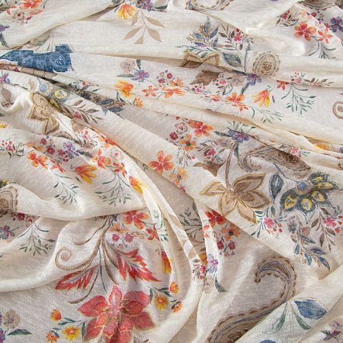 Трикотаж льняной 056-20088 экрю принтованный