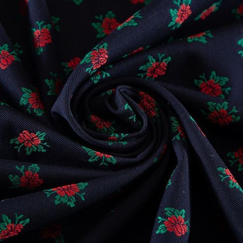 Шерсть костюмная с вышивкой 025-19634 темно-синий