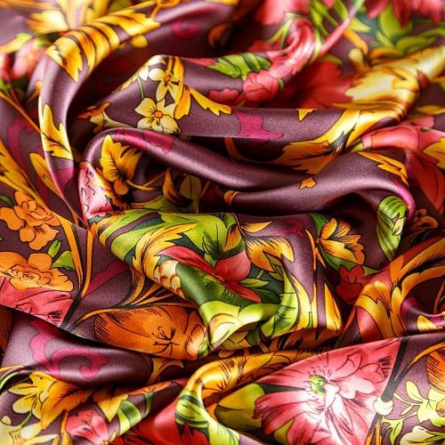 Шелк натуральный К30-246 марсала принтованный