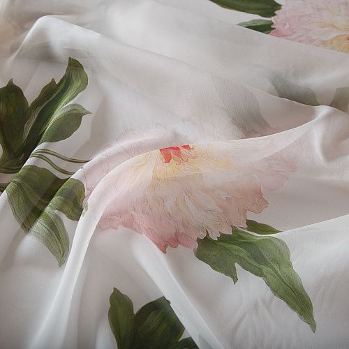 Шифон шелковый 068-19106 белый принтованный