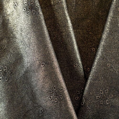 Лен натуральный с вышивкой и напылением 035-07918 бронзовый