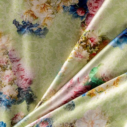 Шелк натуральный К06-0059 светло-салатовый принтованный